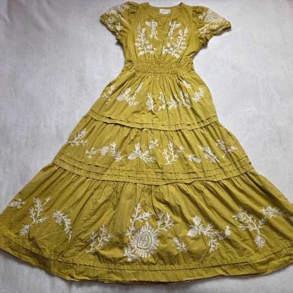 S By Anthropologie The Somerset printed maxi dress yellow embroidered flowers 3 - Picture 1 of 12